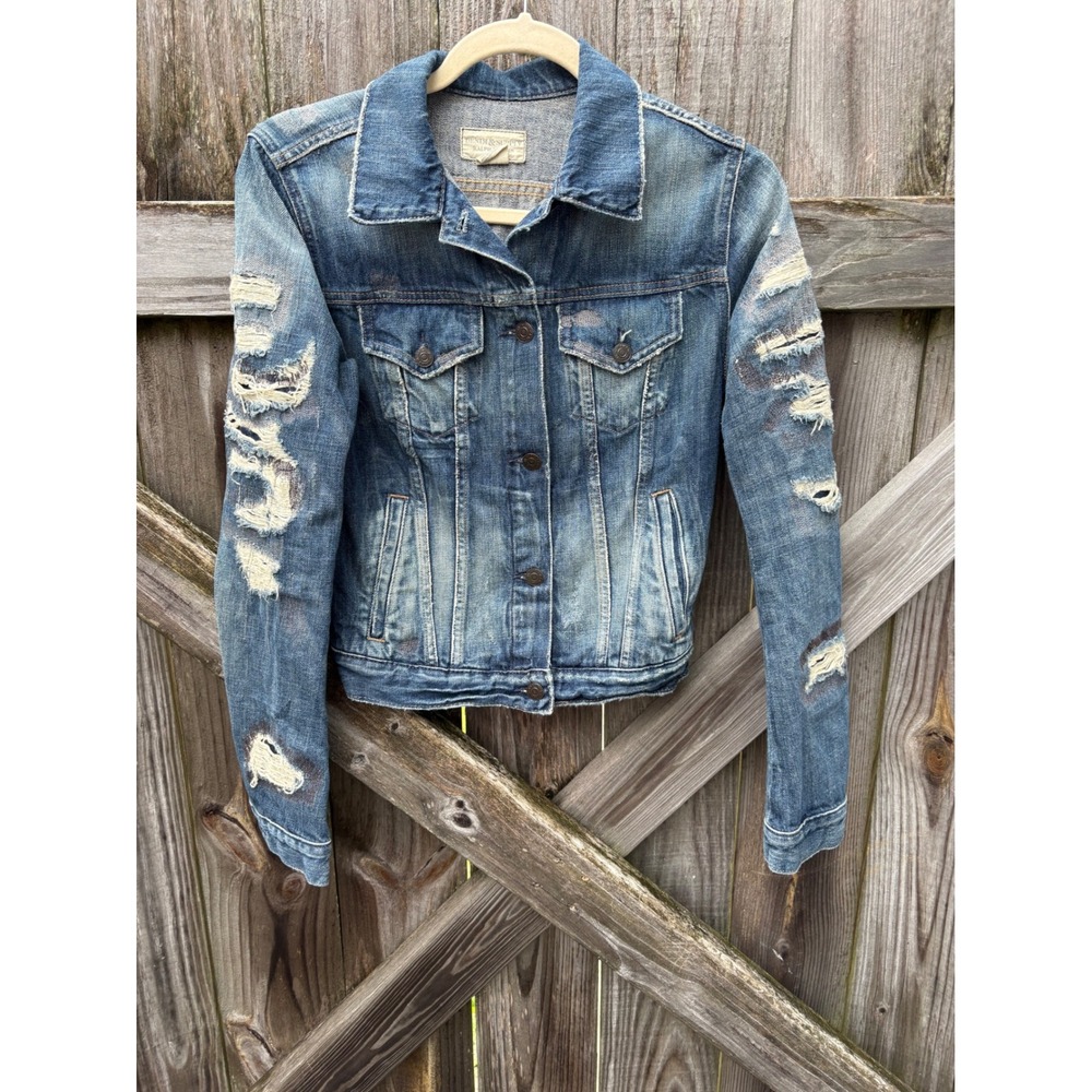 Denim‎ & Supply Ralph Lauren Distressed Denim Trucker Jacket XS Medium Wash Blue